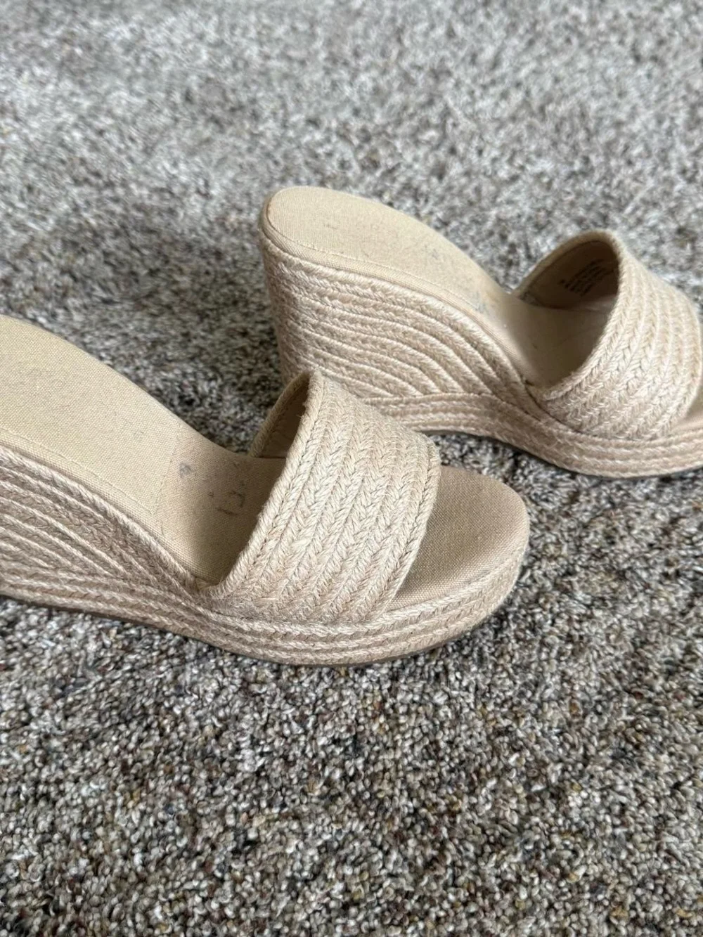 Altar’d State Neutral Beige Wedge Espadrille Slide Sandals 7